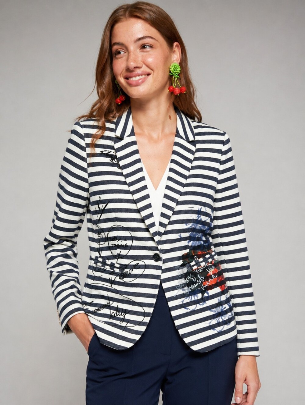 Desigual Striped Blazer Jacket Size 38 US 4 Abstract Floral
